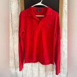 Ralph Lauren The Skinny Polo Women’s Large Red Long Sleeves 100% Cotton 631